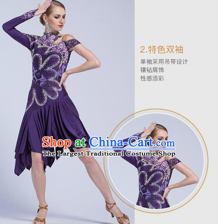 Top Latin Dance Competition Purple Dress Modern Dance International Rumba Dance Costume for Women