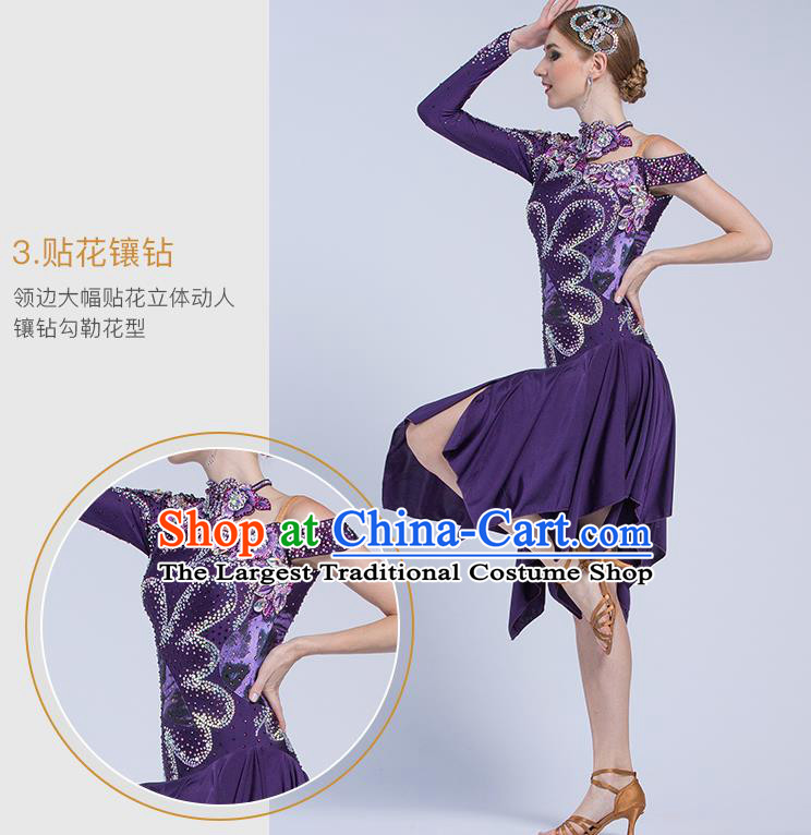 Top Latin Dance Competition Purple Dress Modern Dance International Rumba Dance Costume for Women