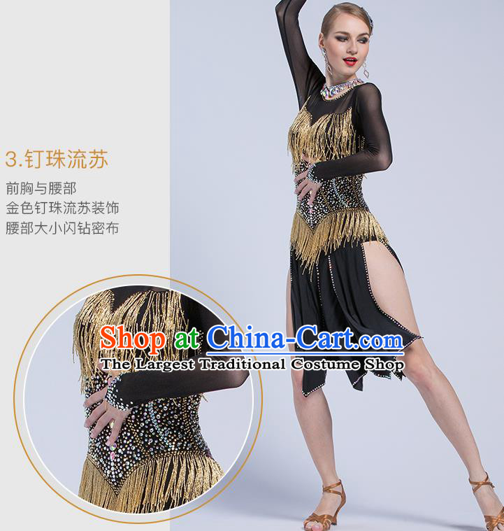 Top Latin Dance Competition Black Dress Modern Dance International Rumba Dance Costume for Women