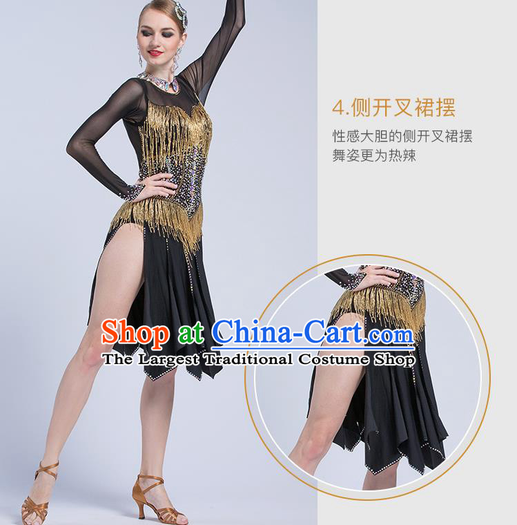 Top Latin Dance Competition Black Dress Modern Dance International Rumba Dance Costume for Women