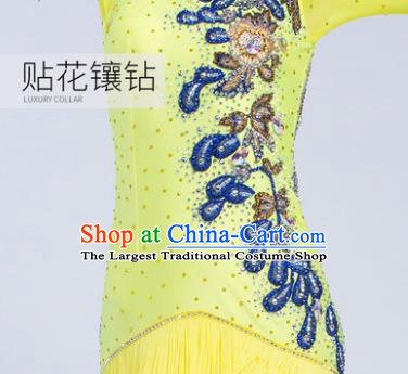 Top Latin Dance Competition Yellow Tassel Dress Modern Dance International Rumba Dance Costume for Women