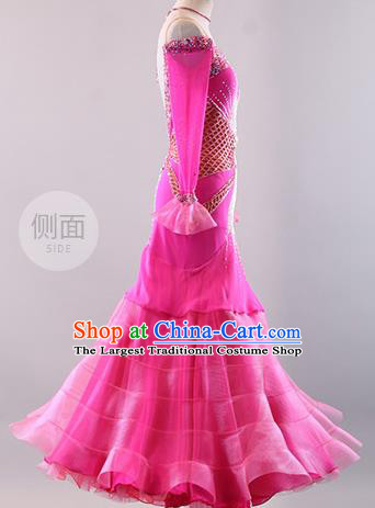 Professional Modern Dance Waltz Rosy Dress International Ballroom Dance Competition Costume for Women
