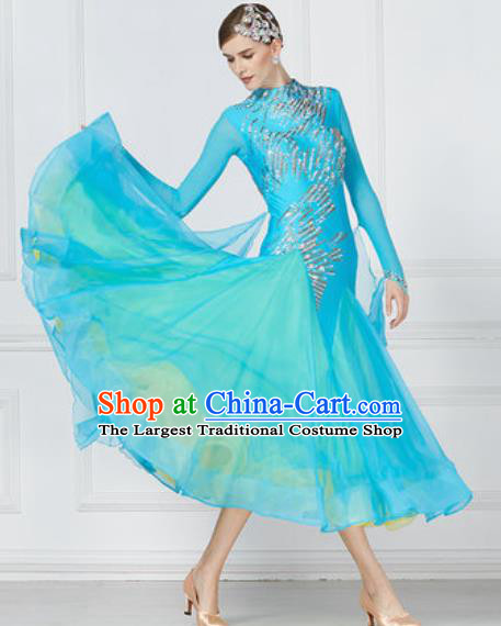 Professional Ballroom Dance Waltz Light Blue Dress International Modern Dance Competition Costume for Women