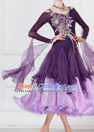 Professional Modern Dance Deep Purple Dress Ballroom Dance International Waltz Competition Costume for Women