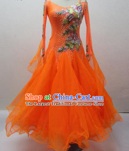 Top Waltz Competition Modern Dance Orange Dress Ballroom Dance International Dance Costume for Women