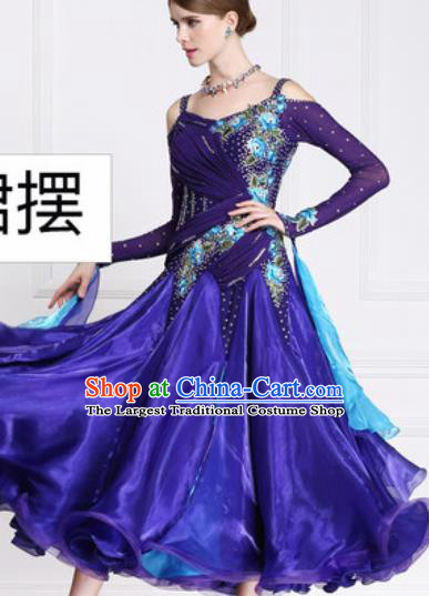 Top Waltz Competition Modern Dance Purple Dress Ballroom Dance International Dance Costume for Women