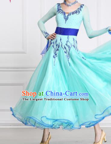 Professional Waltz Competition Modern Dance Light Blue Dress Ballroom Dance International Dance Costume for Women