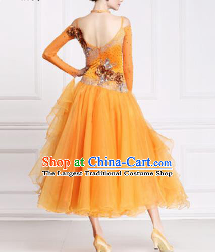 Professional Waltz Competition Modern Dance Orange Dress Ballroom Dance International Dance Costume for Women