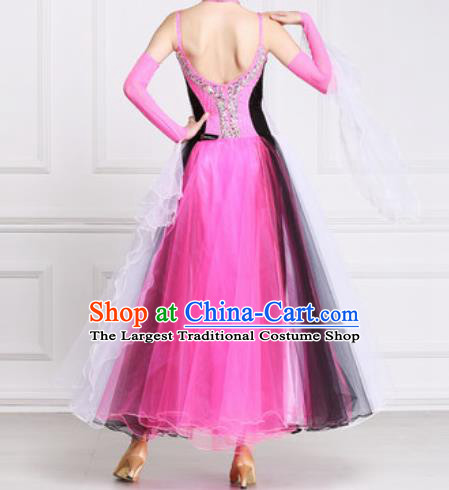 Professional Waltz Competition Modern Dance Rosy Dress Ballroom Dance International Dance Costume for Women