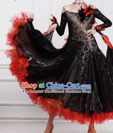 Professional Waltz Competition Modern Dance Black Lace Bubble Dress Ballroom Dance International Dance Costume for Women