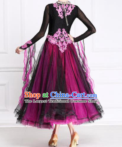 Professional Waltz Competition Modern Dance Rosy Bubble Dress Ballroom Dance International Dance Costume for Women