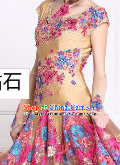 Professional Waltz Competition Modern Dance Golden Bubble Dress Ballroom Dance International Dance Costume for Women