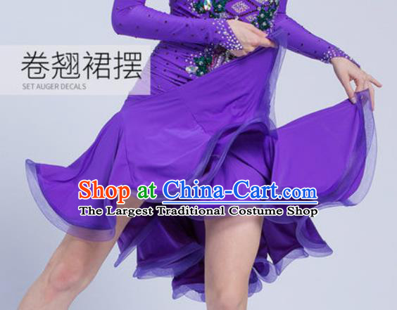 Professional Latin Dance Competition Purple Short Dress Modern Dance International Rumba Dance Costume for Women