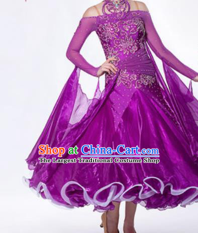 Professional Waltz Dance Purple Dress Modern Dance Ballroom Dance International Dance Costume for Women