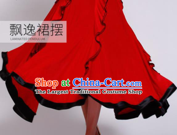 Professional Waltz Competition Modern Dance Red Bubble Dress Ballroom Dance International Dance Costume for Women