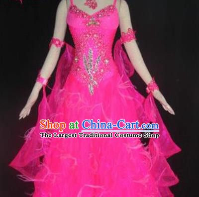 Professional Waltz Dance Rosy Veil Dress Modern Dance Ballroom Dance International Dance Costume for Women