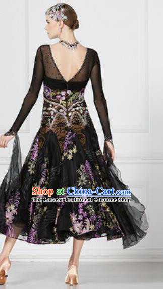 Top Grade Modern Dance Black Dress Ballroom Dance International Waltz Competition Costume for Women