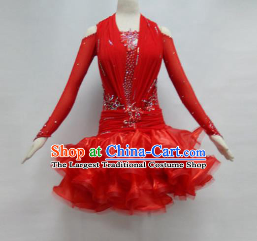 Top Grade Latin Dance Competition Cha Cha Red Tassel Dress