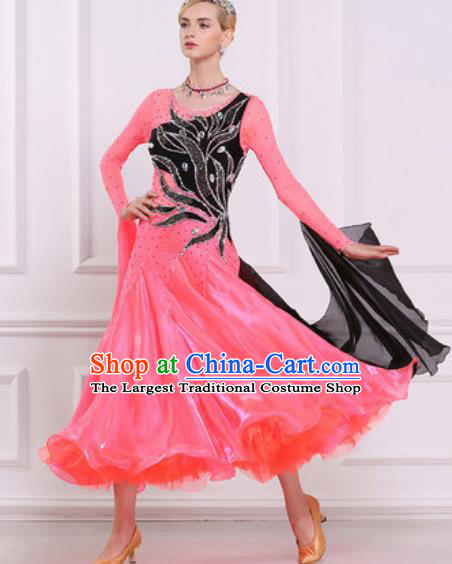 Top Grade Modern Dance Peach Pink Dress Ballroom Dance International Waltz Competition Costume for Women