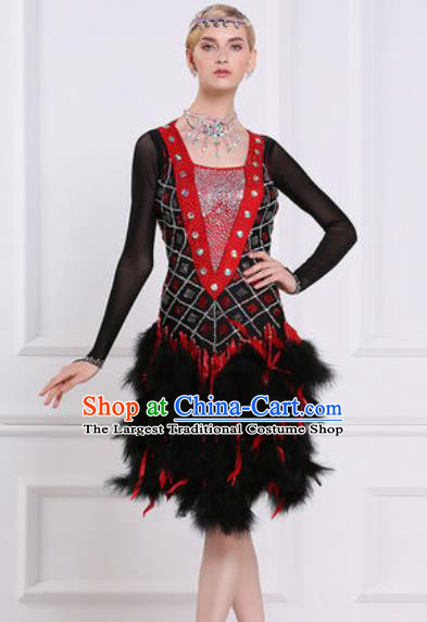Top Grade Latin Dance Competition Cha Cha Red Tassel Dress Modern Dance  International Ballroom Dance Costume for Women