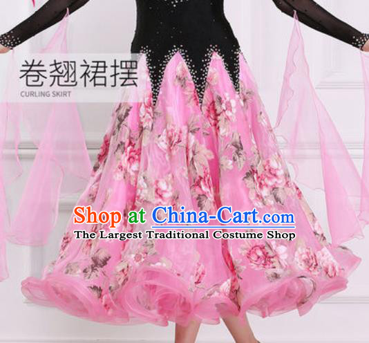 Top Grade Modern Dance Diamante Pink Dress Ballroom Dance International Waltz Competition Costume for Women