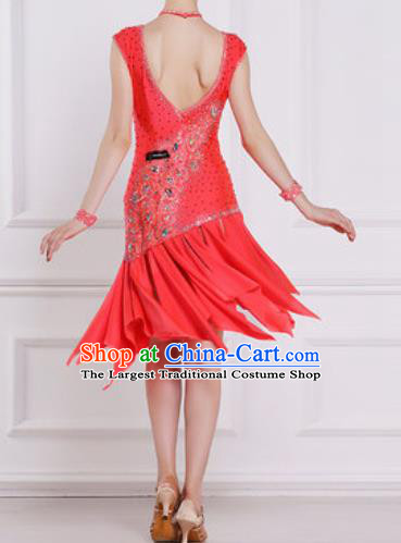 Professional Latin Dance Competition Watermelon Red Dress Modern Dance International Rumba Dance Costume for Women