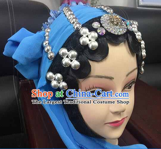 Chinese Beijing Opera Female Civilian Headgear Traditional Peking Opera Plebs Wig Sheath and Hair Accessories for Women