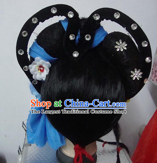 Chinese Beijing Opera Country Lady Headgear Traditional Peking Opera Wig Sheath and Hair Accessories for Women