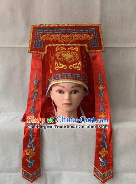 Chinese Beijing Opera Imperial Bodyguard Red Hat Traditional Peking Opera Swordsman Headwear for Men