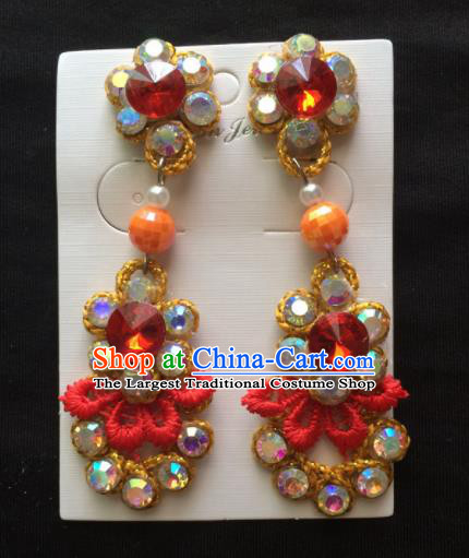 Chinese Beijing Opera Diva Earrings Traditional Peking Opera Princess Red Crystal Ear Accessories for Women