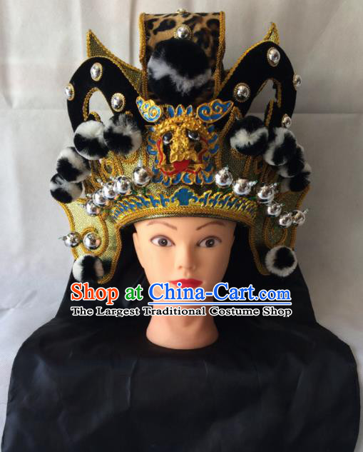 Chinese Beijing Opera Royal Highness Black Hat Traditional Peking Opera Swordsman Helmet Headwear for Men