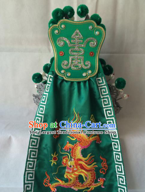 Chinese Beijing Opera Royal Highness Green Hat Traditional Peking Opera Swordsman Helmet Headwear for Men
