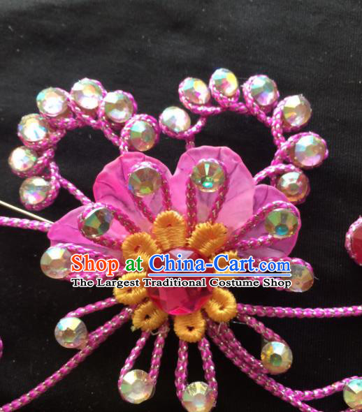 Chinese Beijing Opera Diva Rosy Hairpins Headgear Traditional Peking Opera Princess Hair Accessories for Women