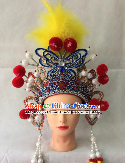 Chinese Beijing Opera Blues Hat Traditional Peking Opera Diva Female Swordsman Hair Accessories for Women