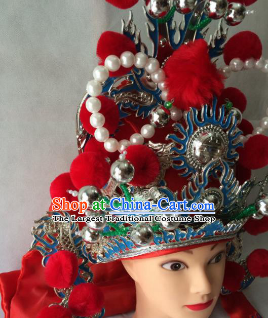 Chinese Beijing Opera Takefu Red Hat Traditional Peking Opera Imperial Bodyguard Headwear for Men