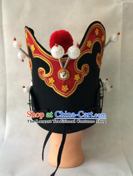 Chinese Beijing Opera Minister Black Helmet Traditional Peking Opera Eunuch Hat Headwear for Men