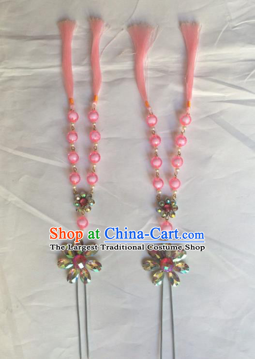 Chinese Beijing Opera Diva Pink Beads Tassel Hairpins Traditional Peking Opera Hair Accessories for Women