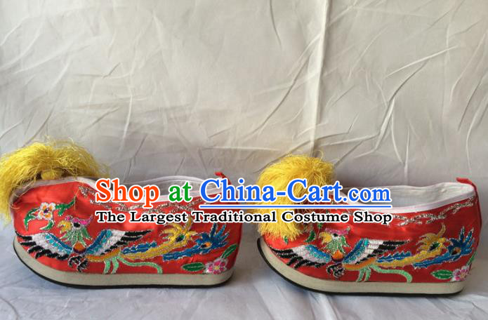 Chinese Beijing Opera Princess Red Shoes Traditional Peking Opera Diva Embroidered Shoes for Women