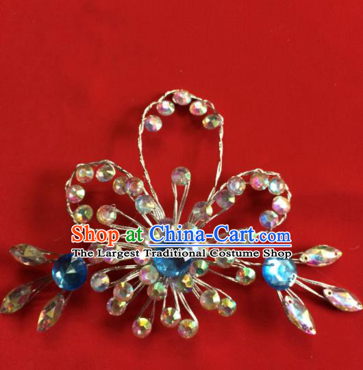 Chinese Beijing Opera Actress Blue Crystal Hair Stick Traditional Peking Opera Princess Hair Accessories for Women