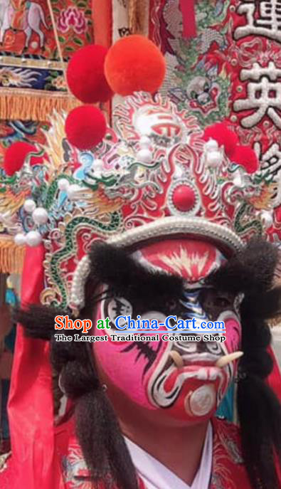 Chinese Sichuan Opera Change Face Red Hat Traditional Peking Opera Hair Accessories for Men