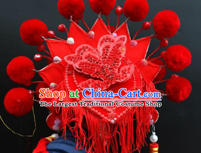 Chinese Beijing Opera Imperial Consort Red Phoenix Coronet Traditional Peking Opera Bride Hat Hair Accessories for Women