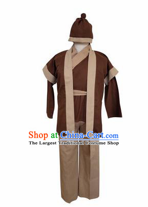 Chinese Ancient Civilian Brown Clothing Traditional Ming Dynasty Farmer Costume for Men