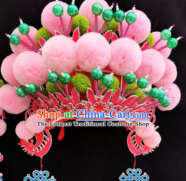 Chinese Beijing Opera Imperial Consort Pink Phoenix Coronet Traditional Peking Opera Bride Hat Hair Accessories for Women