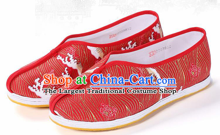 Chinese Traditional Handmade Red Cloth Shoes National Multi Layered Cloth Shoes for Men