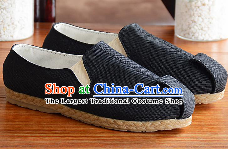 Traditional Chinese Handmade Flax Black Shoes National Multi Layered Cloth Shoes for Men