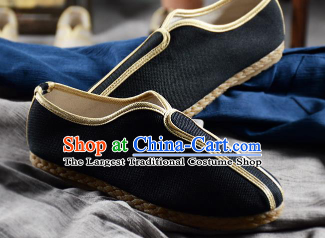 Traditional Chinese Handmade Black Flax Shoes National Multi Layered Cloth Shoes for Men