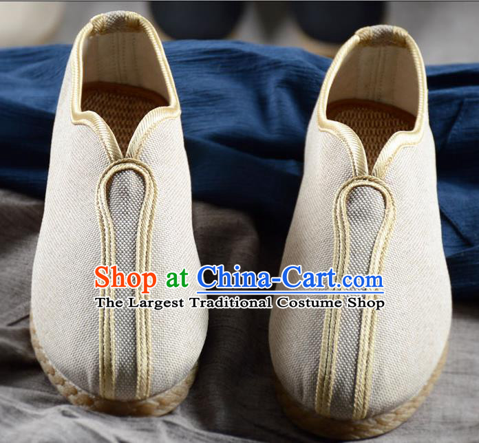 Traditional Chinese Handmade White Flax Shoes National Multi Layered Cloth Shoes for Men