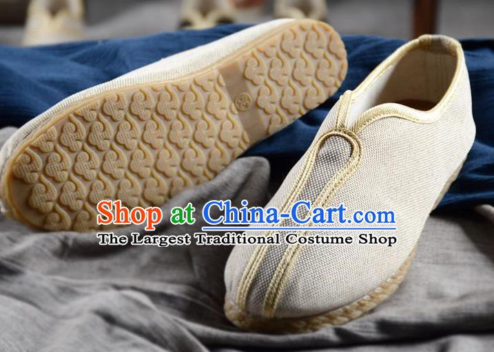 Traditional Chinese Handmade White Flax Shoes National Multi Layered Cloth Shoes for Men