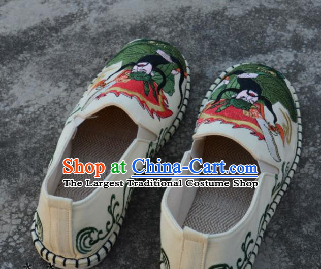 Traditional Chinese Embroidered Guan Yu White Shoes Handmade Flax Shoes National Multi Layered Cloth Shoes for Men