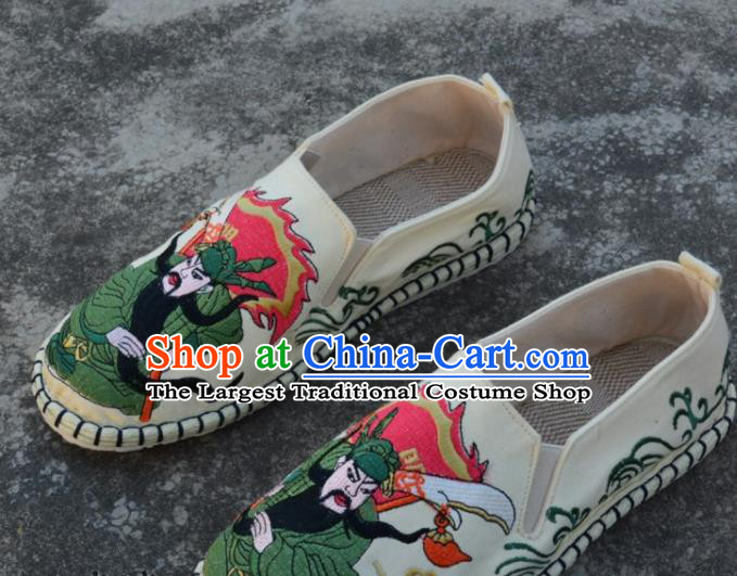 Traditional Chinese Embroidered Guan Yu White Shoes Handmade Flax Shoes National Multi Layered Cloth Shoes for Men